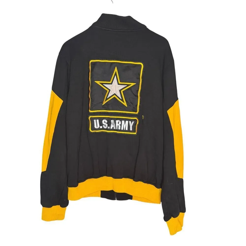 US Army Honor Mens XL Black Yellow Full Zip Cavalry Graphic Jacket
